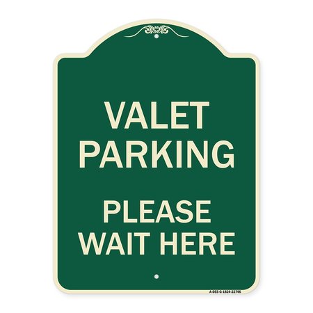 SIGNMISSION Valet Parking Please Wait Here Heavy-Gauge Aluminum Architectural Sign, 24" x 18", G-1824-22746 A-DES-G-1824-22746
